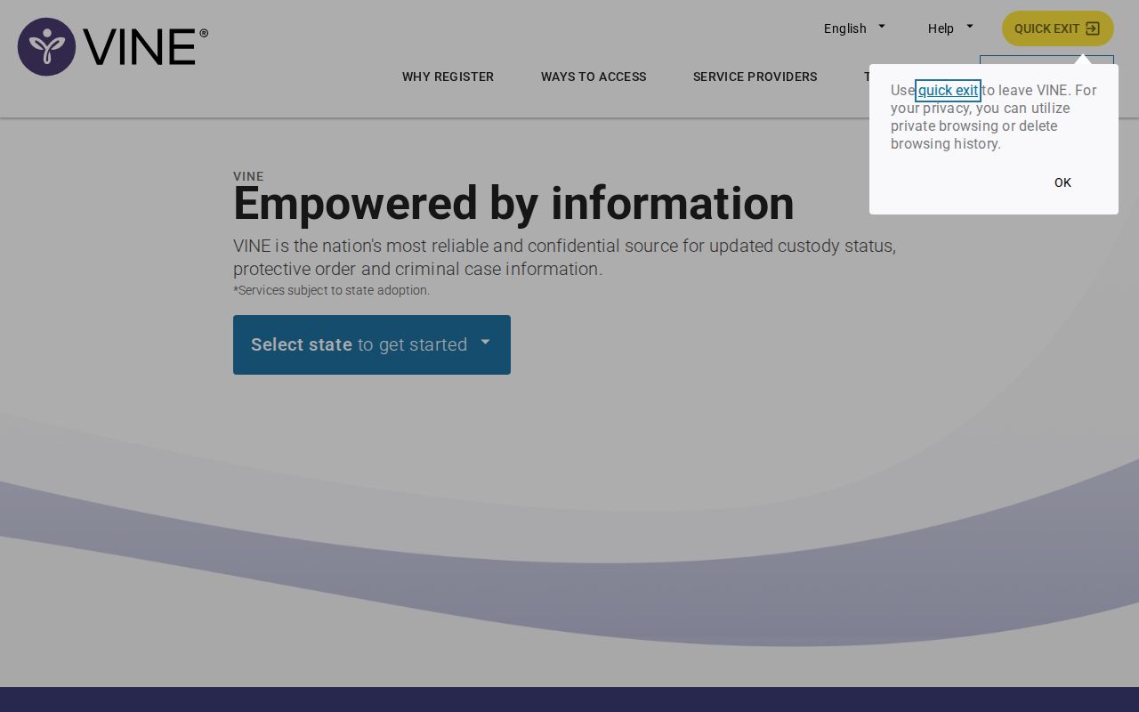 Stokes County VINE inmate check and release notification screen