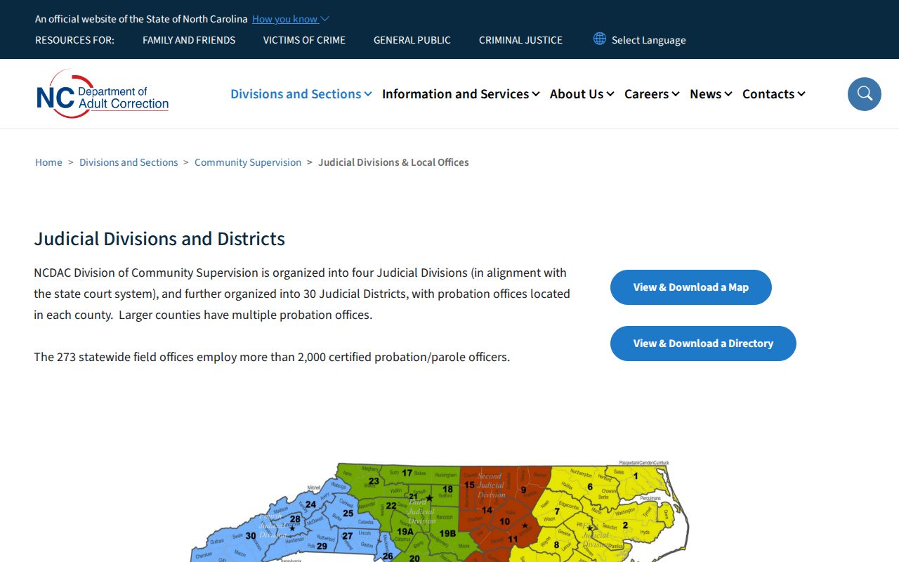 Stokes County post-release supervision judicial districts and office directory