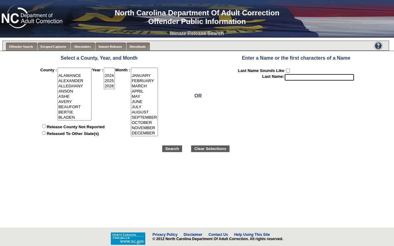 North Carolina DAC Stokes County state prison release record results