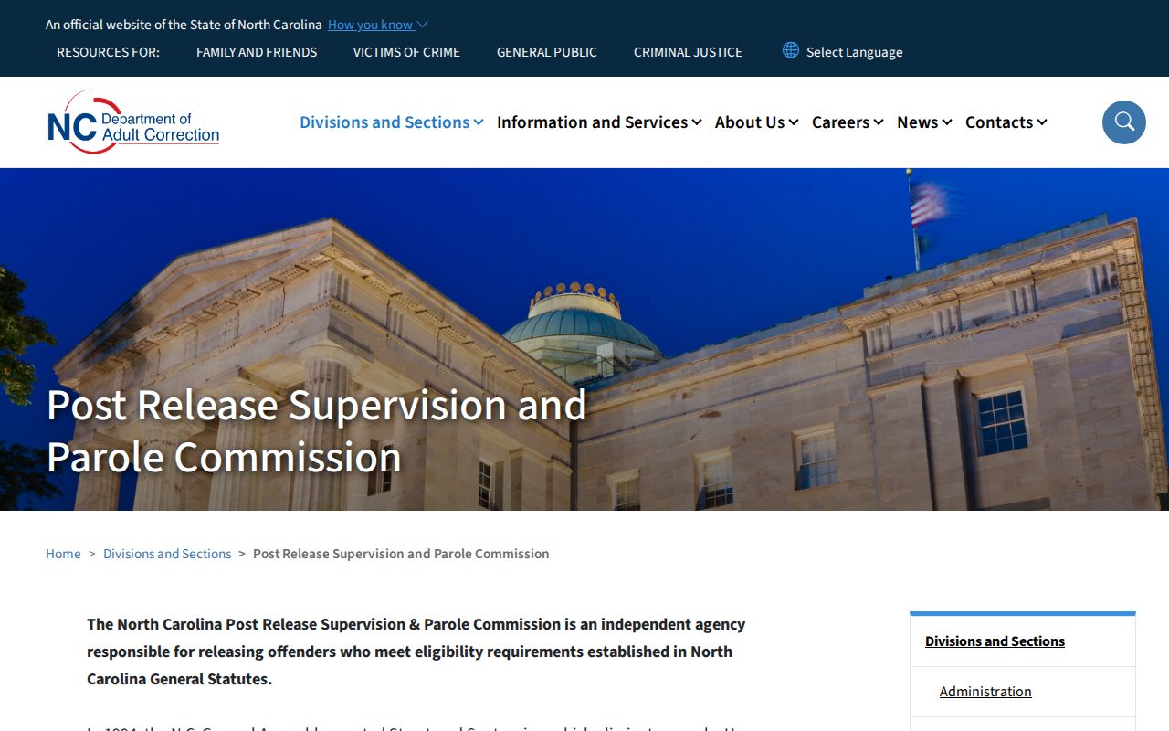 Stokes County parole and probation Commission role and post-release supervision